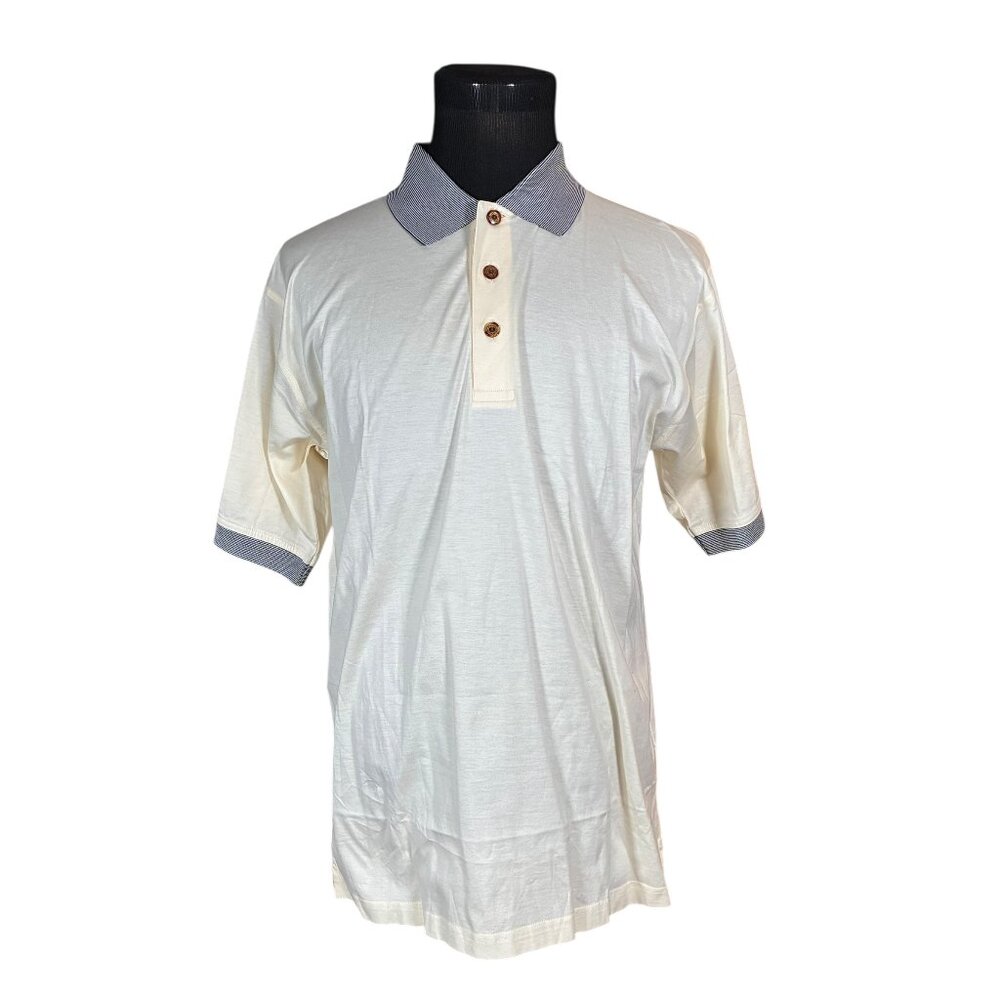 Gold Tri-Mountain Men's Cream 60's Two-Ply Polo Shirt Size Medium